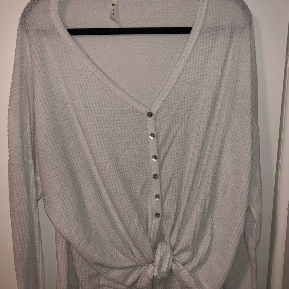 White tie front long sleeve